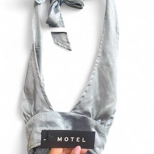 Motel Rocks Light Blue Satin Halter Top